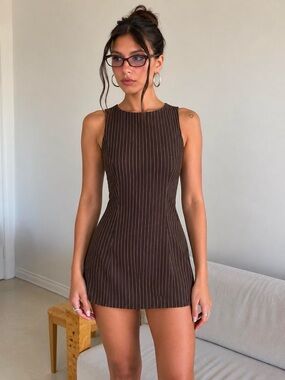 Princess Polly Brown Pinstripe Mini Dress